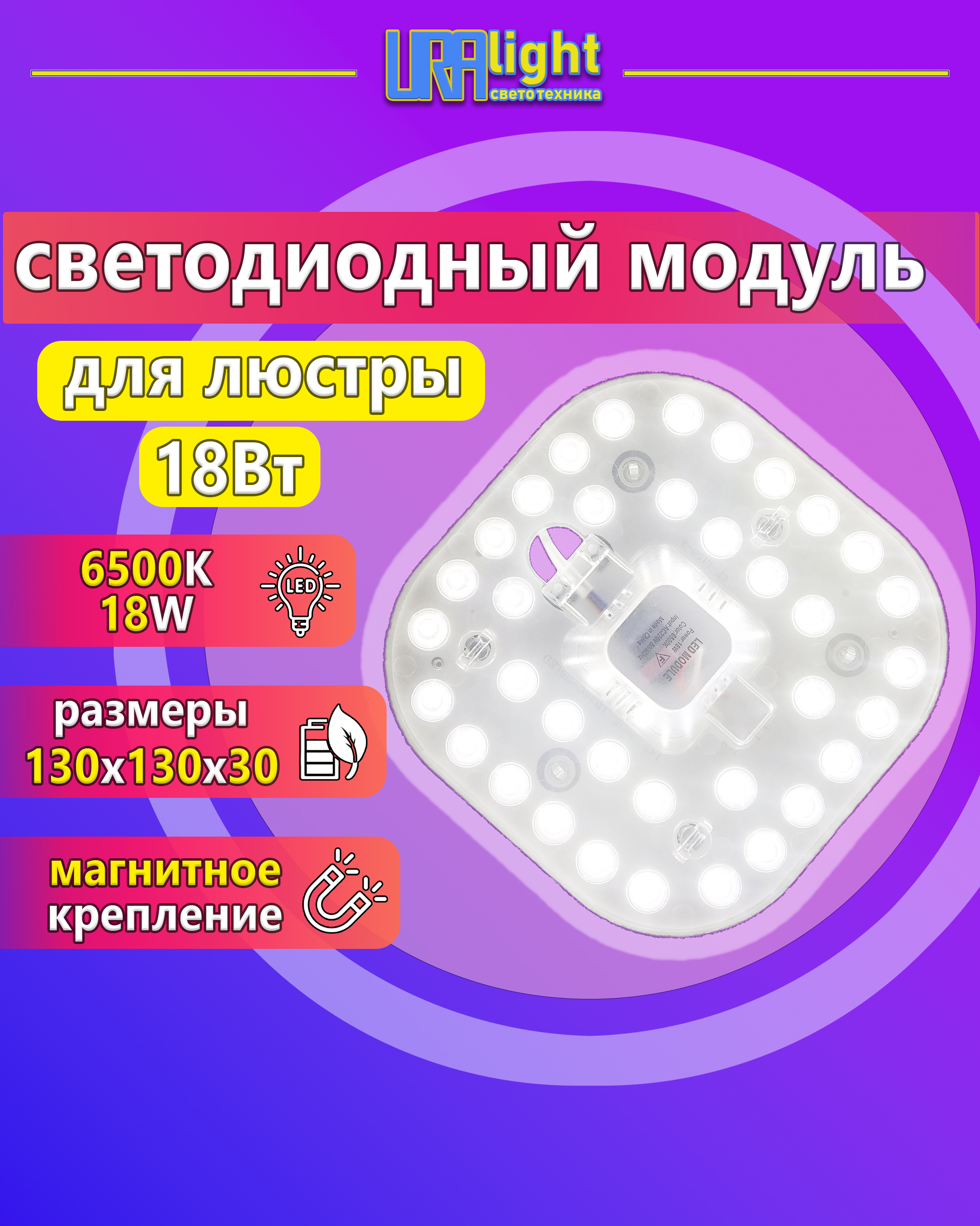 Светодиодный ремкомплект к люстре на магнитах основа алюминий в комплекте с блоком питания 18Вт